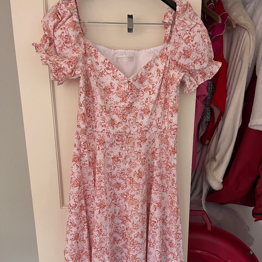 Caroline Constas Orange and White Dress